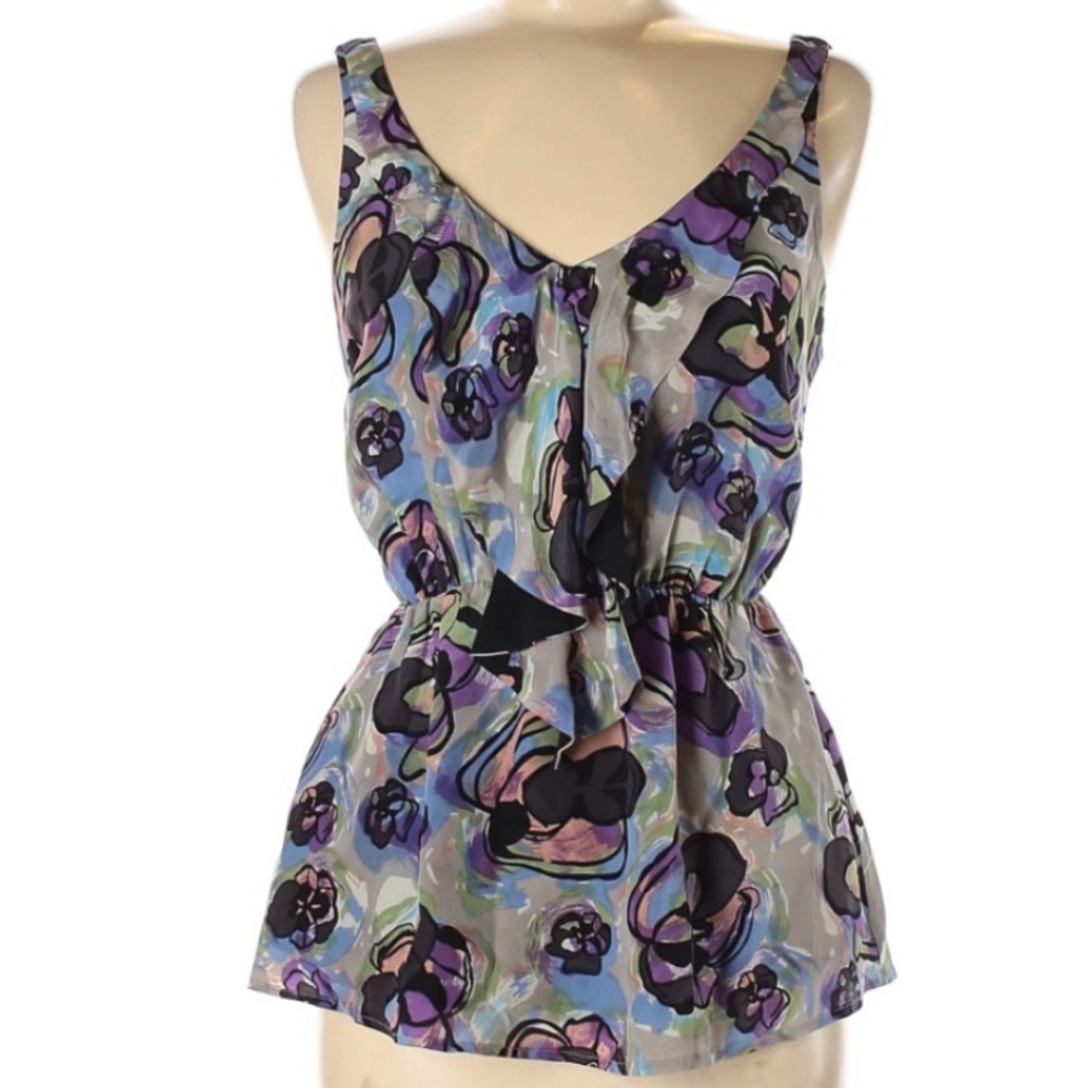 Rodeo Show silk sleeveless blouse top tank size 8 abstract floral‎ ruffle career